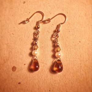 Handmade amber drop earrings